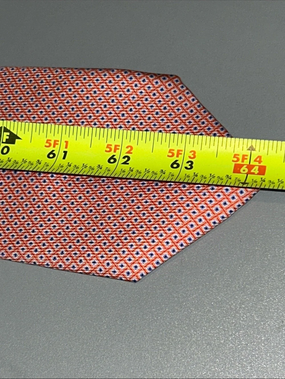 Orange Geometric Silk Tie with Navy Accents Extra Long 64”x 3”1/4